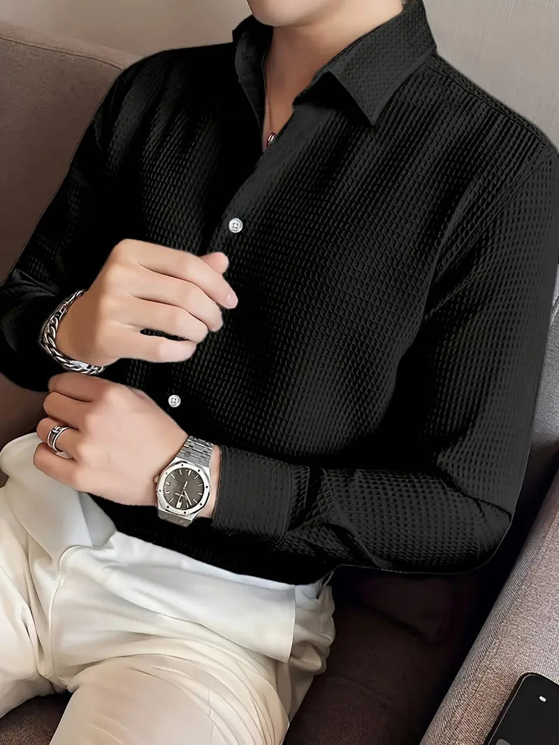 Lorenzo | Camicia da Uomo in Tessuto Waffle a Maniche Lunghe